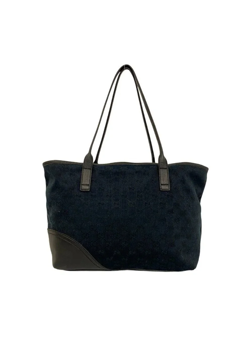 Gucci New Brit GG Logo Canvas Leather Tote Bag Black